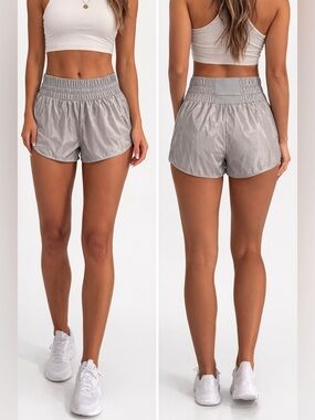 HALARA Metallic Silver Athletic Running Shorts Size S Shimmer High Waist